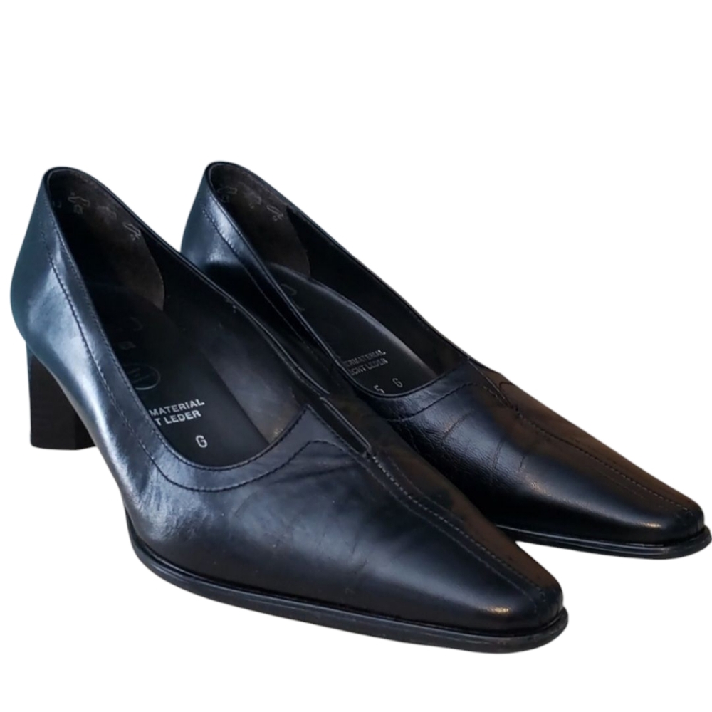 JENNY By ARA‎ Black Leather Heels 5G, US 7.5 Made in Germany